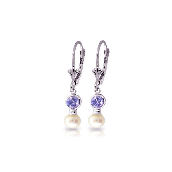 Genuine 5.2 ctw Tanzanite & Pearl Earrings 14KT White Gold - REF-41A4K