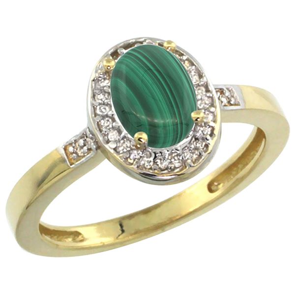 0.90 CTW Malachite & Diamond Ring 14K Yellow Gold - REF-37M3A