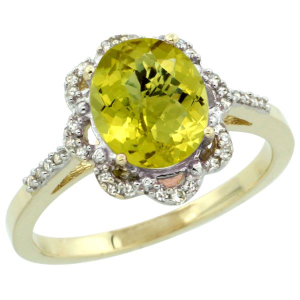 1.86 CTW Lemon Quartz & Diamond Ring 10K Yellow Gold - REF-36Y2V