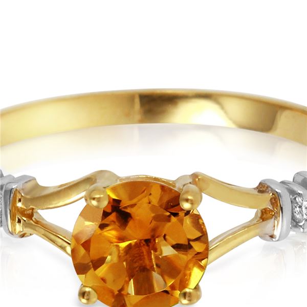 Genuine 1.02 ctw Citrine & Diamond Ring 14KT Yellow Gold - REF-28X3M