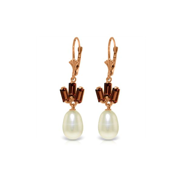 Genuine 9.35 ctw Pearl & Garnet Earrings 14KT Rose Gold - REF-26V6W