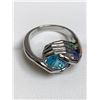 Image 3 : Ladies Blue Topaz 1.0 Carat Solitaire in .925 silver loving hand mounted promise ring size 7