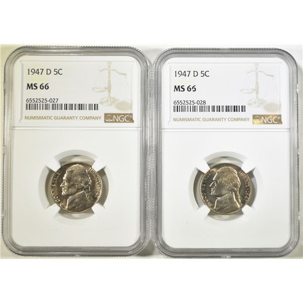 2 1947 D JEFFERSON NICKELS NGC MS 66