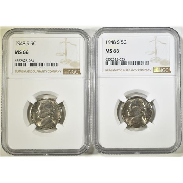 2 1948 S JEFFERSON NICKELS NGC MS 66