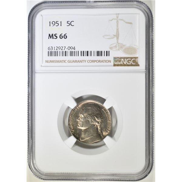 1951 JEFFERSON NICKEL NGC MS-66