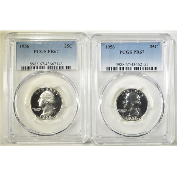 2 1956 WASHINGTON QUARTERS PCGS PR 67