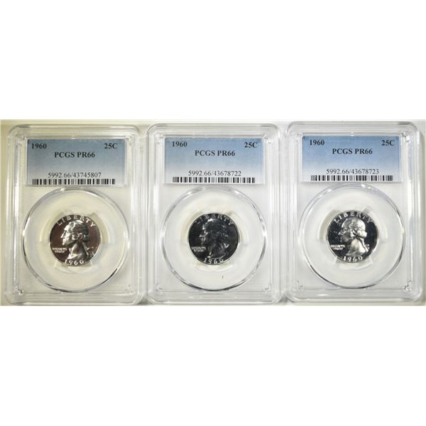 3 1960 WASHINGTON QTRS PCGS PR-66