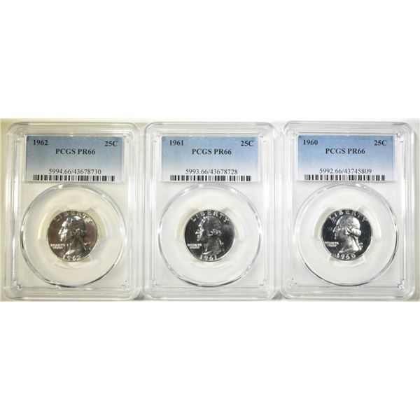 1960, 61 & 62 WASHINGTON QTRS, PCGS PR-66