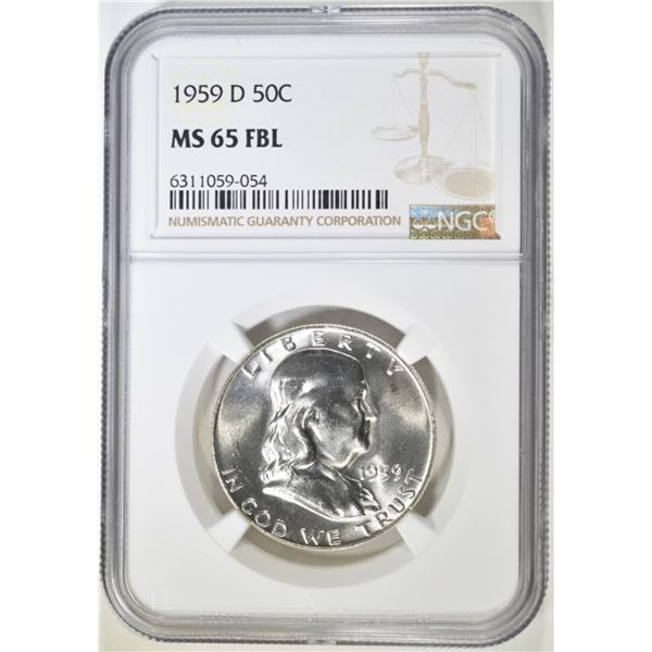 1959 D FRANKLIN HALF DOLLAR NGC MS 65 FBL