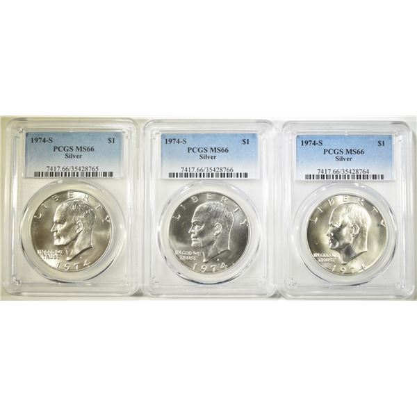 3 1974 S IKE DOLLARS PCGS MS 66