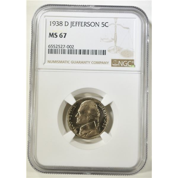 1938 D JEFFERSON NICKEL NGC MS 67