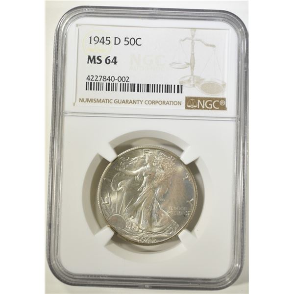 1945-D WALKING LIBERTY HALF NGC MS-64