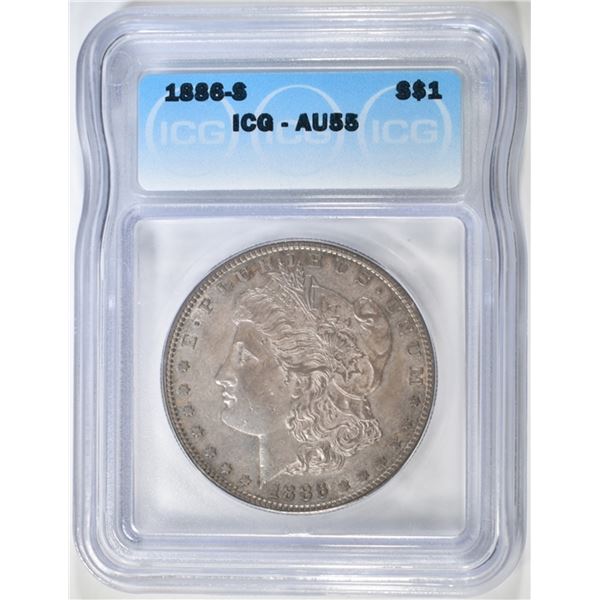 1886-S MORGAN DOLLAR ICG AU-55