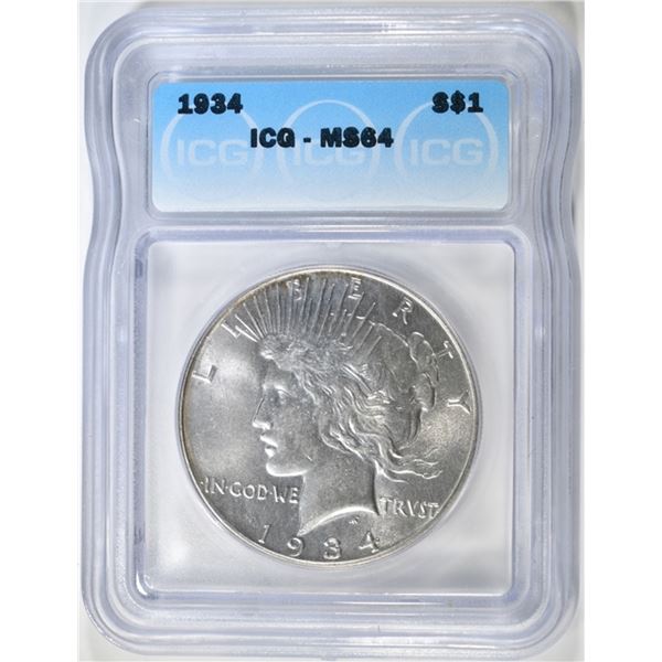 1934 PEACE DOLLAR ICG MS-64