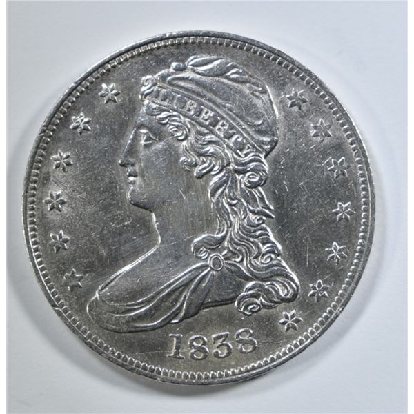 1838 BUST HALF DOLLAR, AU/BU SCRATCH