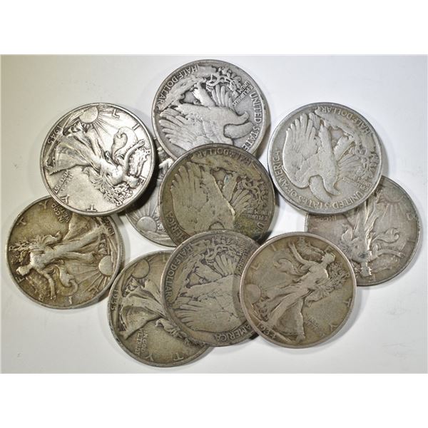 10 WALKING LIBERTY HALF DOLLAR MIXED DATES