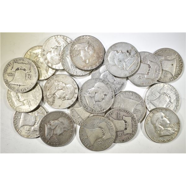 20-MIXED DATE CIRC FRANKLIN HALF DOLLARS