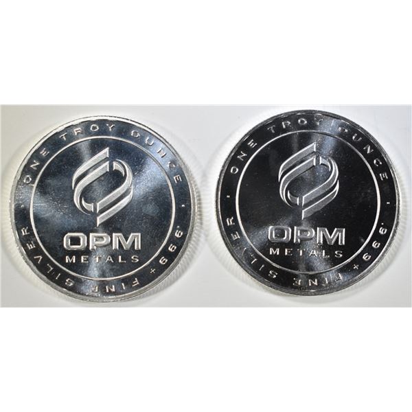 2-ONE OUNCE .999 SILVER OPM ROUNDS