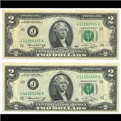 1976 US $2 Bill Consecutive Notes Gem Unc (COI-1015A)