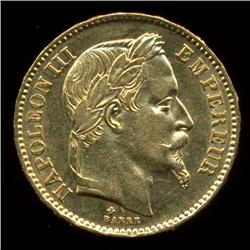 1866BB France Napoleon Gold 20 Franc Hi Grade Coin  (COI-705)