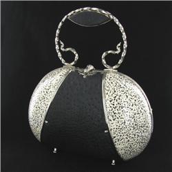 Ostrich Egg Handbag with Nickel Adornment 