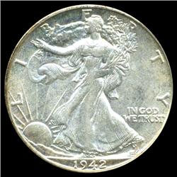 1942S Walking Liberty Half Dollar Choice UNC RARE Variety