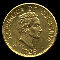 1928 Colombia 5 Pesos Gold Choice+ BU