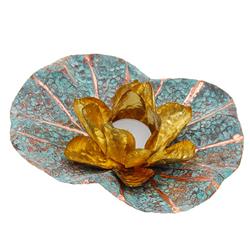 Chased Copper Brass Floating Lotus Candle Holder