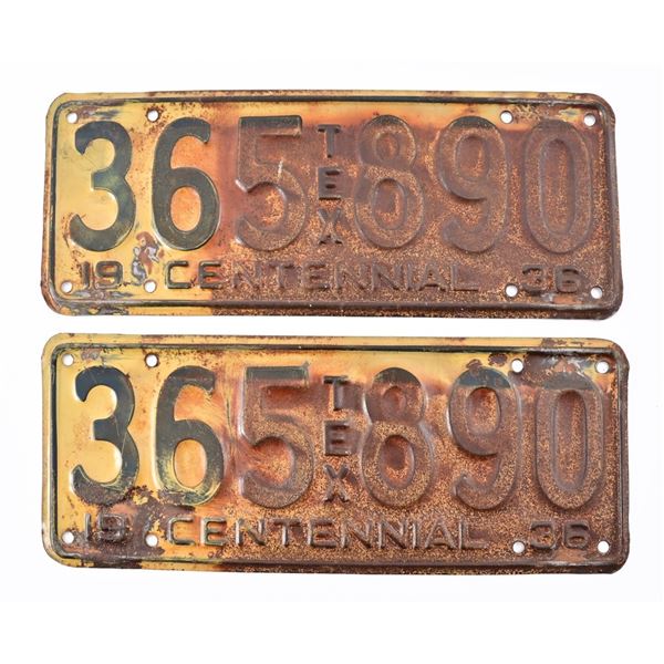 Pair Of 1936 Texas Centennial License Plates