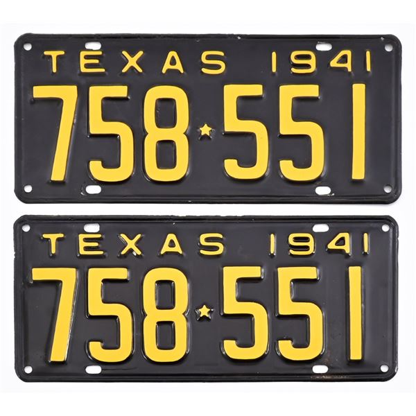 Pair Of Texas 1941 License Plates