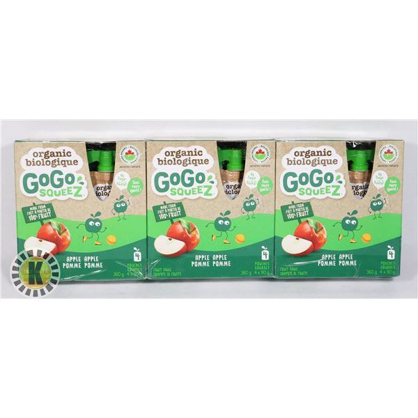 3 BOXES ORGANIC GOGO SQUEEZ APPLE STRAWBERRY