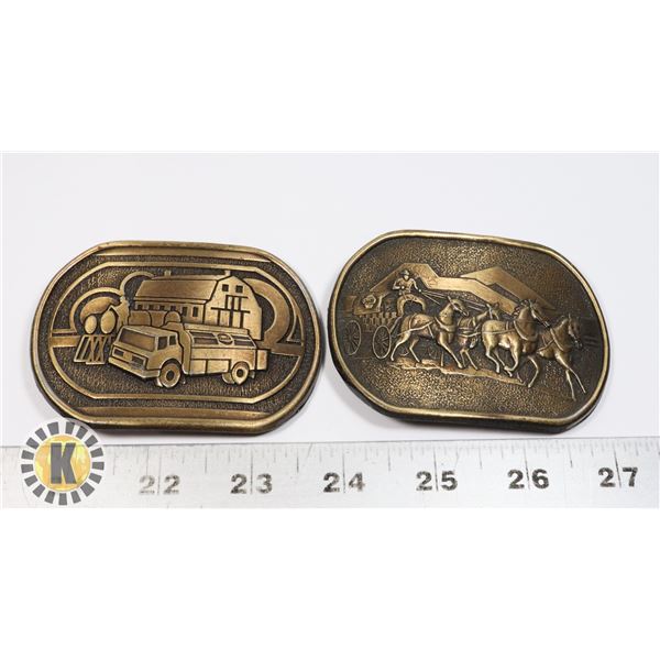 TWO GULF OIL BELT BUCKLES