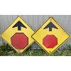 Image 1 : LOT OF 2 - METAL ROAD SIGNS - STOP AHEAD 