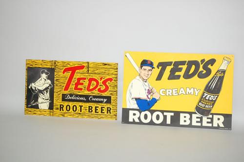 2) TIN LITHO TED WILLIAMS ROOT BEER ADVERTISING SIGNS