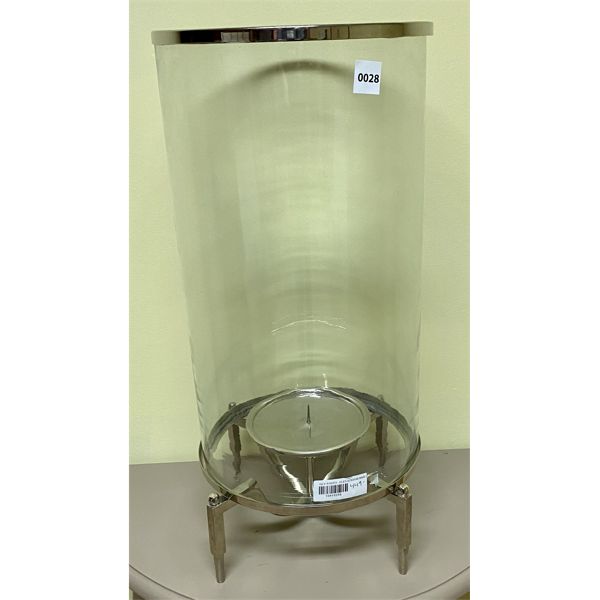 ELEVATED HURRICANE DESIGN CANDLE HOLDER W/ SILVER TRIM - 23 x 10 in 