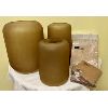 Image 1 : LOT OF 4 - SATIN FINISH GLASS VASES IN SAND TONES - TALLEST VASE IS 13 in.