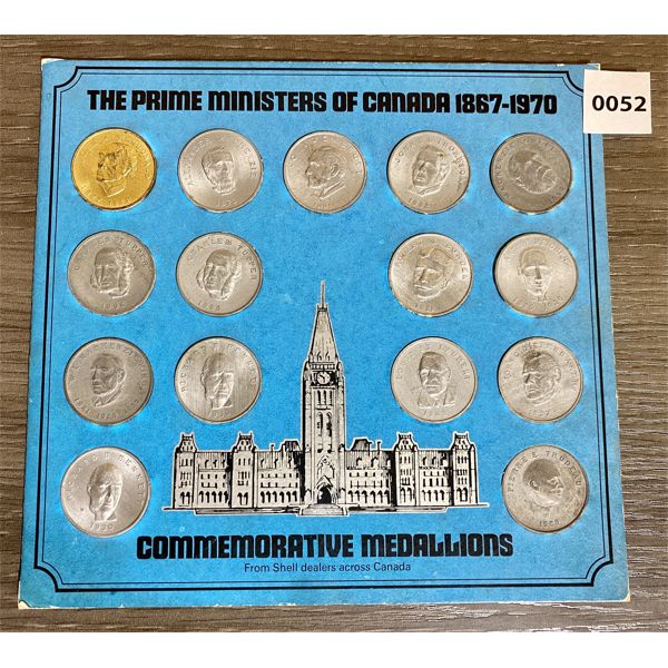 SHELL DEALERS COLLECTIBLE - PRIME MINISTERS OF CANADA 1867 - 1970 MEDALLIONS DISPLAY