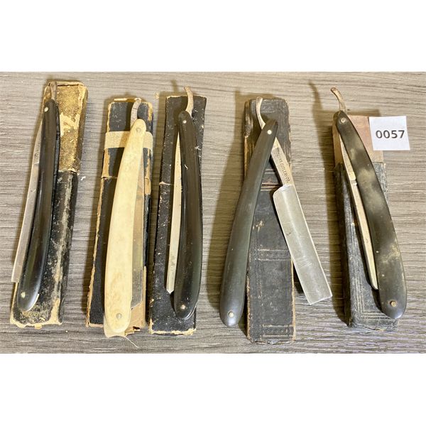 LOT OF 5 - ANTIQUE STRAIGHT RAZORS W/ ORIG BOXES - ROGERS CUTLERY CO