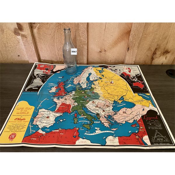 LOT OF 2 - REPRO OF 1942 WAR MAP OF THE WORLD - FOR O'KEEFE'S BEVERAGES