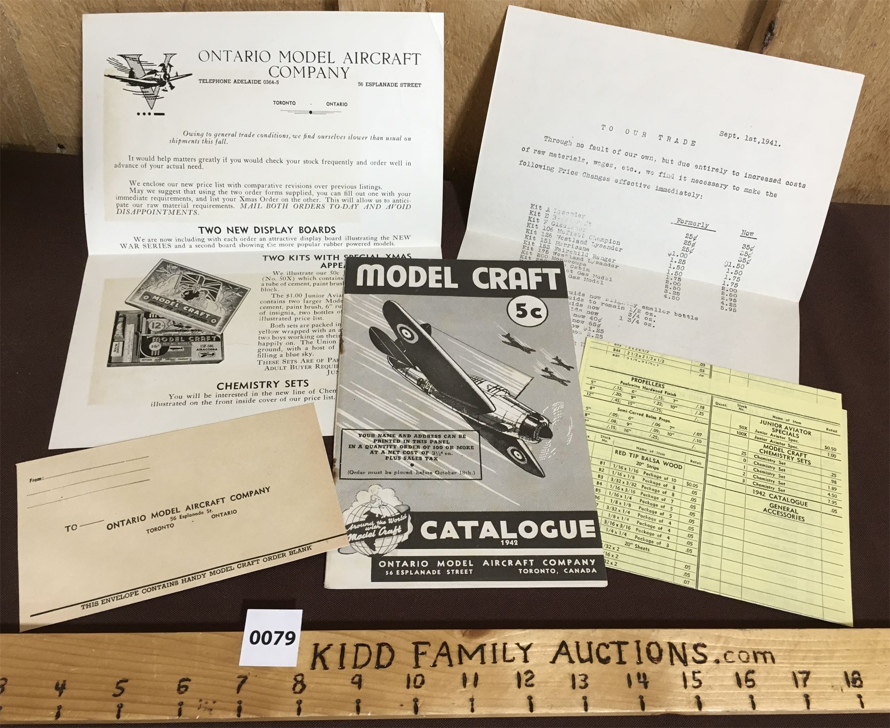 1942 MODEL CRAFT AIRPLANE CATALOGUE AND EPHEMERA Kidd Family Auctions