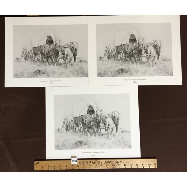 LOT OF 3 - LOREN ENTZ 'HITCHING UP ON THE OREGON TRAIL' - PRINTS - 12.5 x 16in