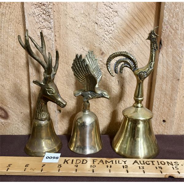LOT OF 3 - BRASS BELLS - ANIMAL FIGURES