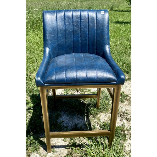 BLUE LEATHER HIGH STOOL - AS NEW