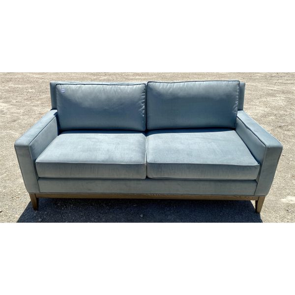 DESIGNER SOFA - 6 FT SEAFOAM GREEN, CRUSHED VELVET UPHOLSTERING - AS NEW