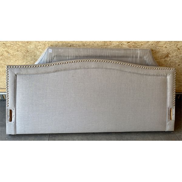 PADDED HEAD & FOOT BOARDS - STUDDED GRAY FABRIC - AS IS