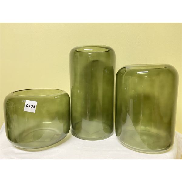 LOT OF 3 - MANURA GLASS VASES - TALLEST 14 in