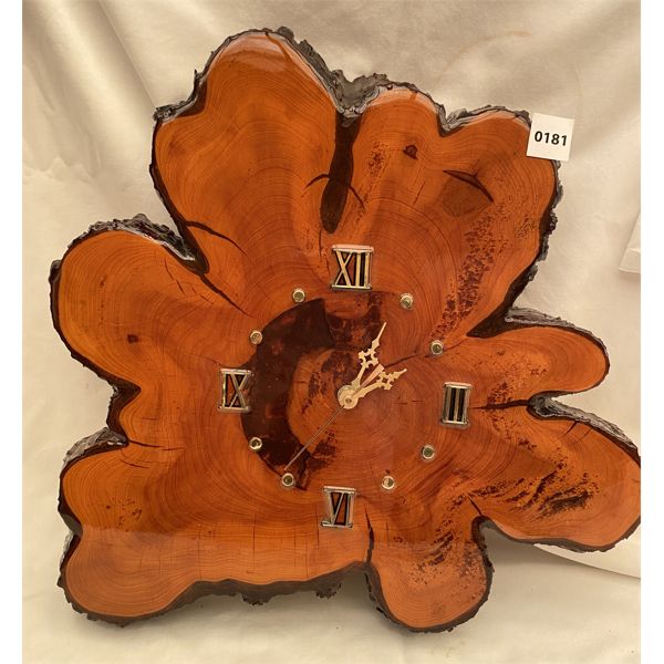 CLOCK - LAQUERED LIVE EDGE TREE DESIGN - 16 in - UNTESTED