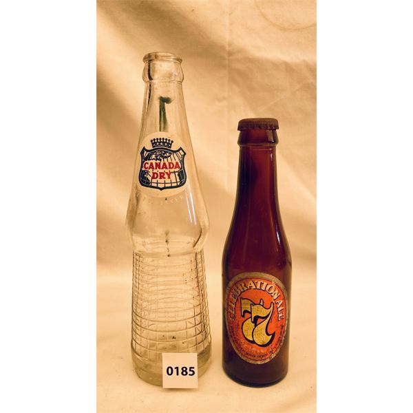 LOT OF 2 - VINTAGE BOTTLES - CANADA DRY & CELEBRATION 77 (BRITISH ALE)