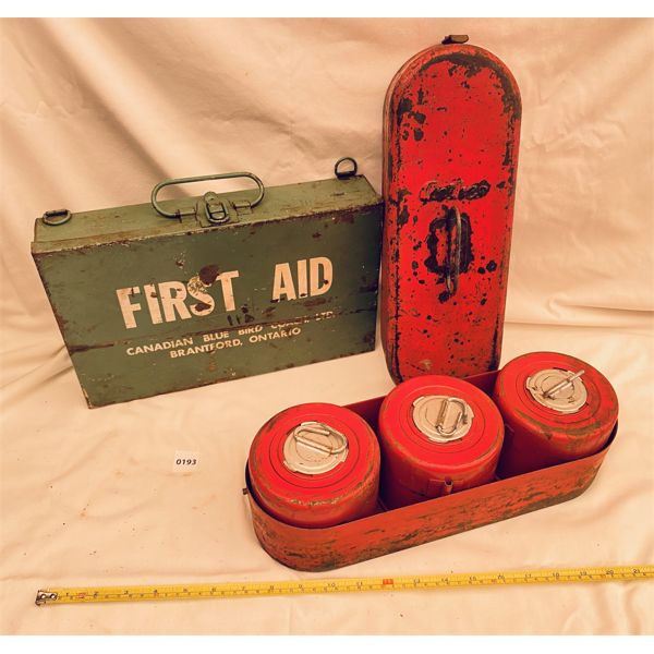 LOT OF 2 - VINTAGE FIRST AID KIT & BURNERS