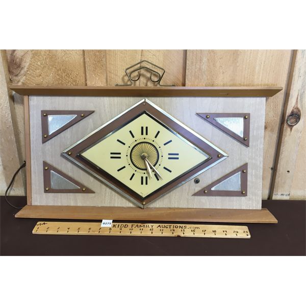 PLASTIC FACE WOOD FRAMED MID-CENTURY CLOCK - MADE IN USA